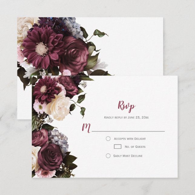 Euphoria Boho Burgundy Pink White Floral UAWG | RSVP Karte (Vorne/Hinten)