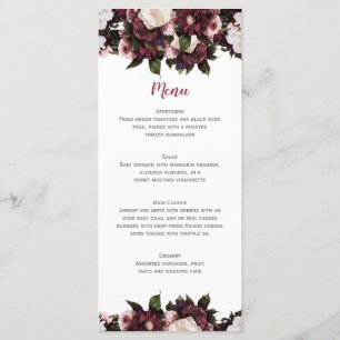 Euphoria Burgundy und Pink Floral Bouquet Wedding Menükarte
