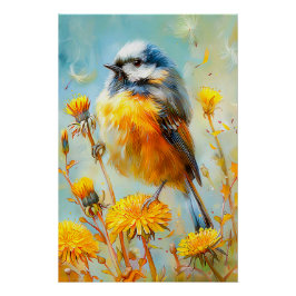 Eurasian Blue Tit in beeindruckender Landschaft Poster
