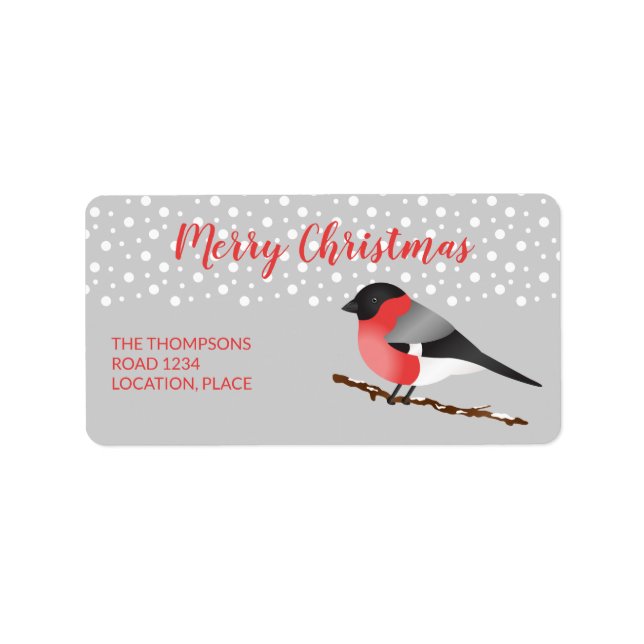 Eurasian Bullfinch Frohe Weihnachten personalizabl Adressaufkleber (Vorne)