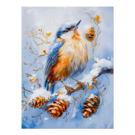 Eurasian Nuthatch in beeindruckender Stilmalerei Poster