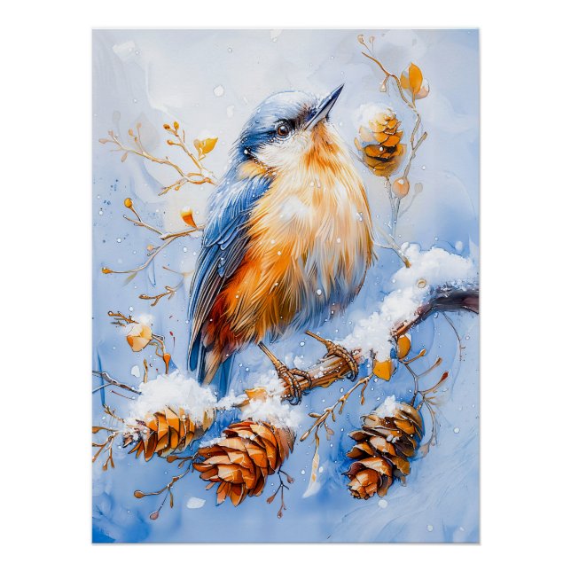 Eurasian Nuthatch in beeindruckender Stilmalerei Poster (Vorderseite)