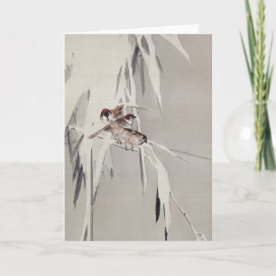 Eurasian Tree Sparrow in Snow, Watanabe Seitei Karte