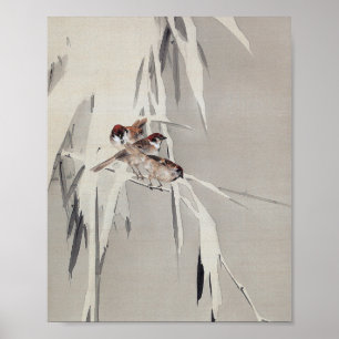 Eurasian Tree Sparrow in Snow, Watanabe Seitei Poster