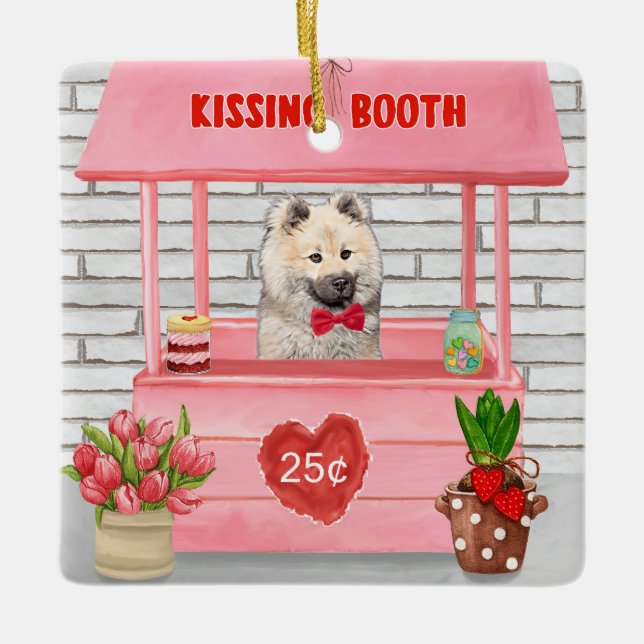 Eurasier Dog Valentine's Day Kissing Booth Keramikornament (Vorderseite)