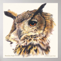 Eurasische Adler Owl Ornithological Fine Art Poste