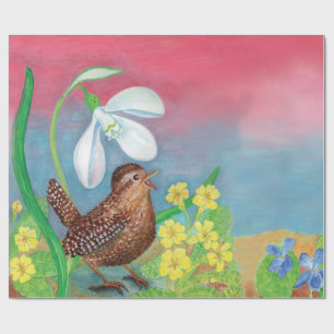 Eurasische Wren & Snowdrop & Primroses Geschenkpapier