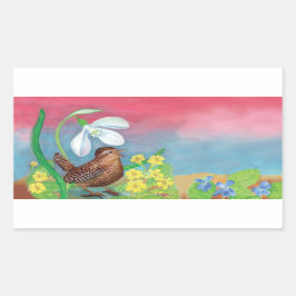 Eurasische Wren & Snowdrop & Primroses Rechteckiger Aufkleber