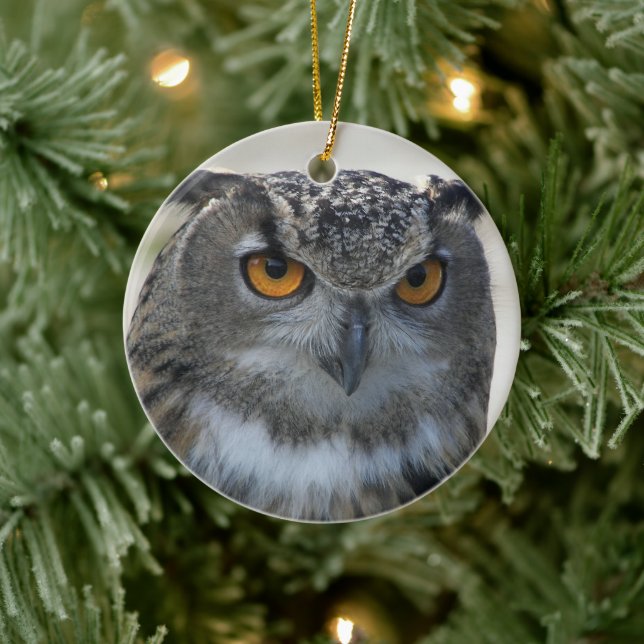 Eurasisches Eagle Owl-Foto Keramikornament (Baum)