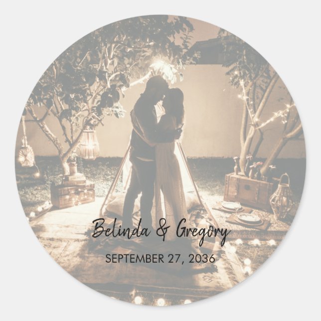 Eure eigenen Fotos verblasst Hochzeit Runder Aufkleber (Vorderseite)