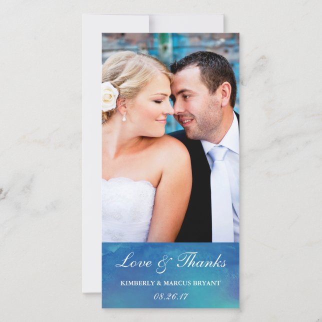 Eure Liebe / Aquarellfarben Hochzeitskarte / Blau Dankeskarte (Vorderseite)
