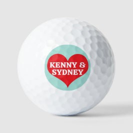 Eure Namen Rotes Valentinsherz Und Aqua-Hintergrun Golfball
