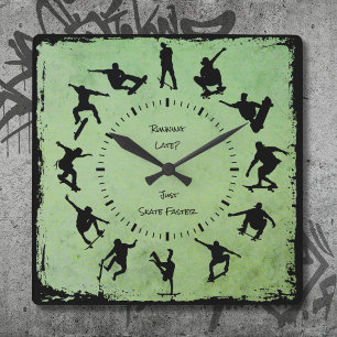 Eure Zeit zum Skate-Shred-Stil-Wanduhr Grün Quadratische Wanduhr