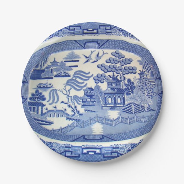 Eureka! Blauer Weide-Papier-Teller für Sommer. 7" Pappteller (Vorderseite)