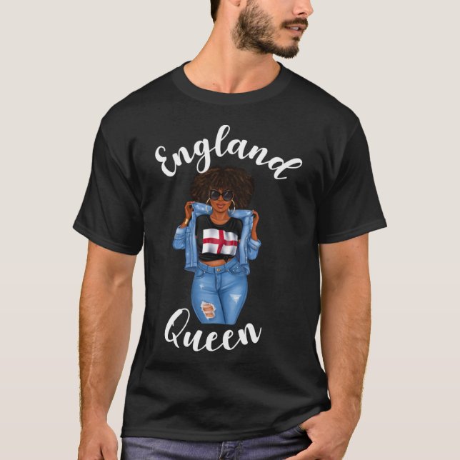 Euro Football England Queen Black Girl Women Suppo T-Shirt (Vorderseite)
