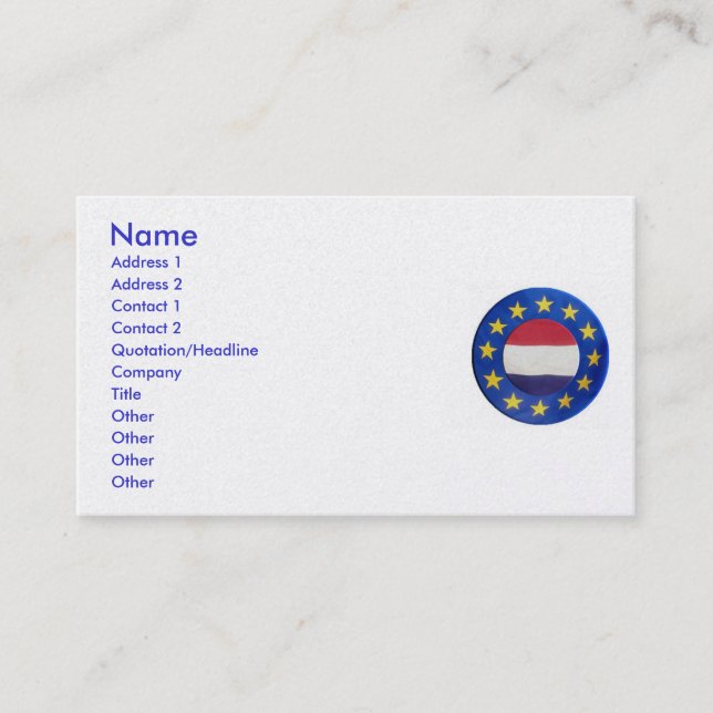 Euro Netherlands Business Card Visitenkarte (Vorderseite)