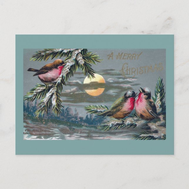 Euro Robins on Moonlit Night Vintage Weihnachten (Vorderseite)