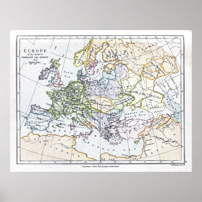 Europa am Tod Charles des Großen: 814 n.Chr. Poster (Vorne)