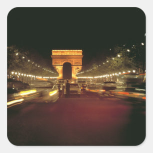 Europa, Frankreich, Paris. Abendverkehr eilt Quadratischer Aufkleber