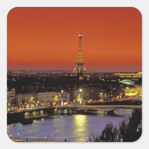 Europa, Frankreich, Paris. Sonnenuntergangsansicht Quadratischer Aufkleber