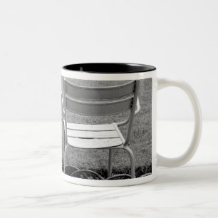 Europa, Frankreich, Paris. Stühle, Jardin du 2 Zweifarbige Tasse