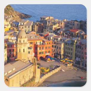 Europa, Italien, Cinque Terre. Dorf Vernazza Quadratischer Aufkleber