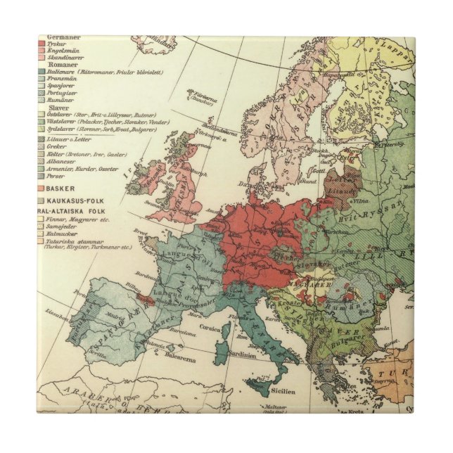 Europa-Karte-Länder - Weltantike Fliese (Vorderseite)