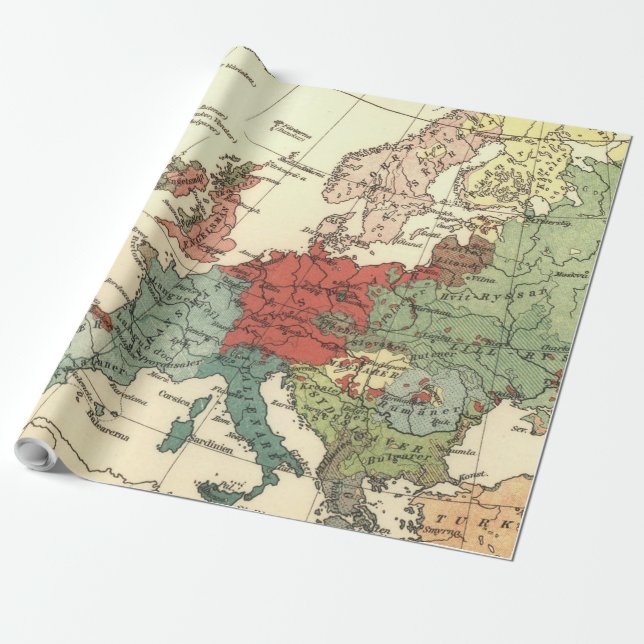 Europa-Karte-Länder - Weltantike Geschenkpapier (Ungerollt)