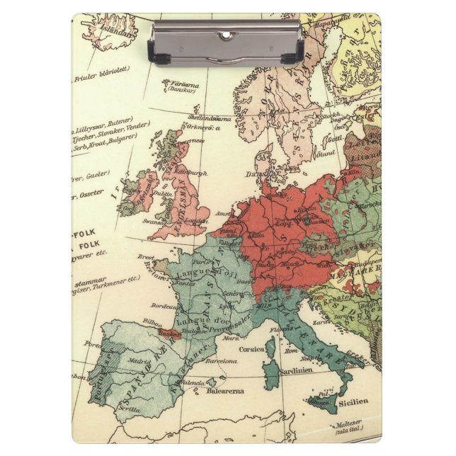 Europa-Karte-Länder - Weltantike Klemmbrett (Vorderseite)