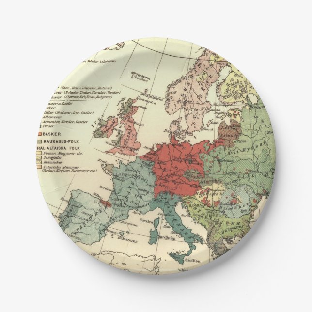 Europa-Karte-Länder - Weltantike Pappteller (Vorderseite)