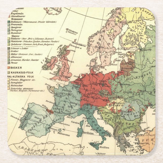 Europa-Karte-Länder - Weltantike Rechteckiger Pappuntersetzer (Vorderseite)