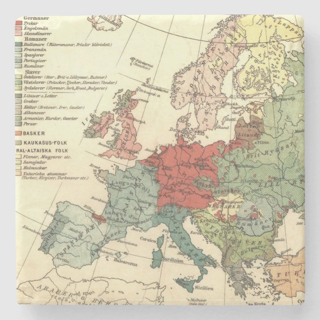 Europa-Karte-Länder - Weltantike Steinuntersetzer (Vorderseite)
