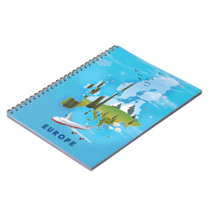 Europa Karte Landschaft Reiseplakat Notizblock