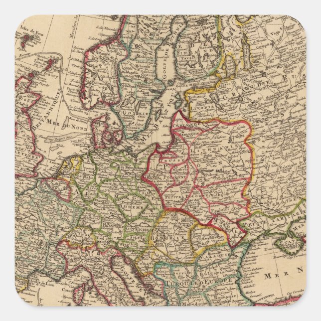 Europa-Karte Quadratischer Aufkleber (Vorderseite)