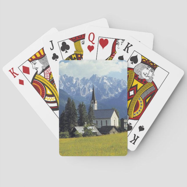 Europa, Österreich, Gosau. Der Turm der Kirche Spielkarten (Rückseite)