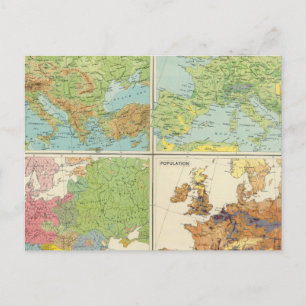 Europa - physische Merkmale und Bevölkerungskarte Postkarte