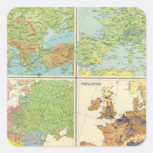 Europa - physische Merkmale und Bevölkerungskarte Quadratischer Aufkleber
