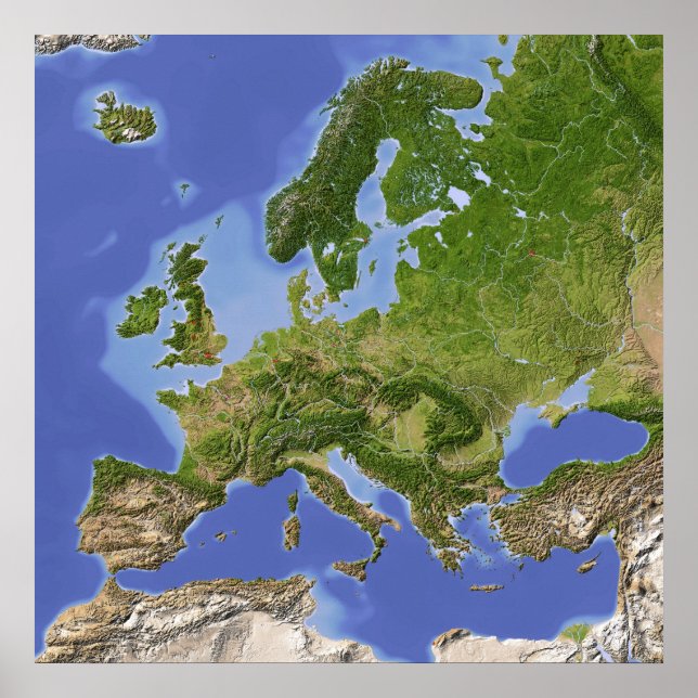Europa, schattige Reliefkarte Poster (Vorne)