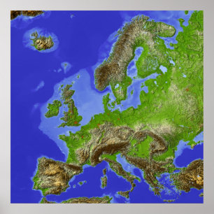 Europa, schattige Reliefkarte Poster