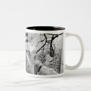 Europa, Schweiz, Luzern. Außentisch eines Cafes Zweifarbige Tasse