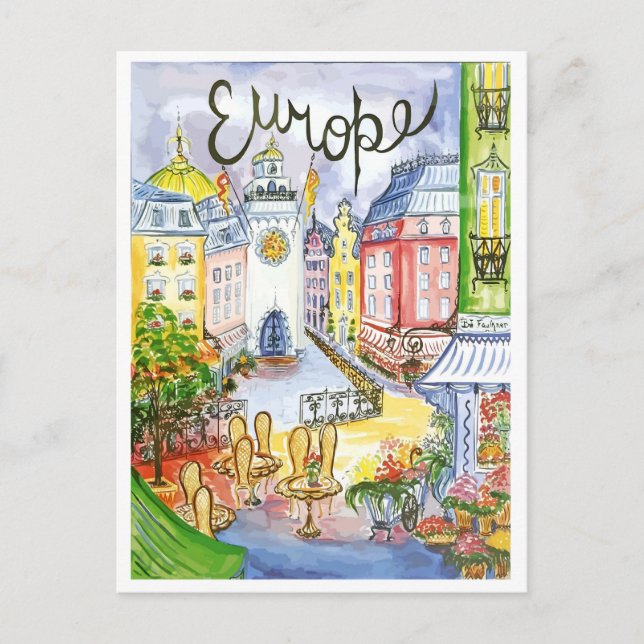 Europa, Stadt, Attraktionen, Vintage-Reise Postkarte (Vorderseite)