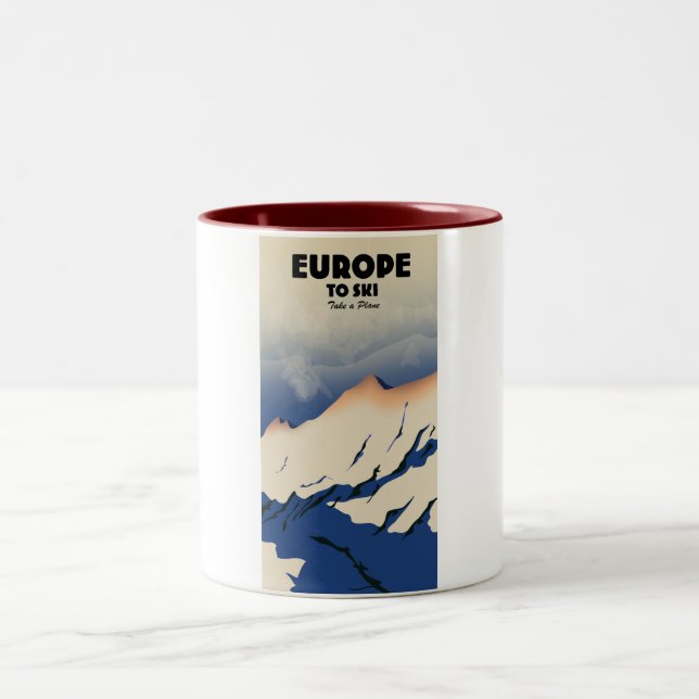 Europa zum Skifahren "Flugzeug nehmen" Zweifarbige Tasse (Mittel)