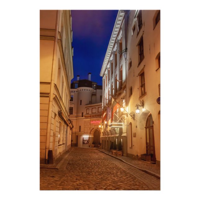 Europäische Altstadtstrassen in der Nacht Fotodruck (Vorne)