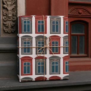 Europäische Fensterverzierte Architekturkunst Geschenkpapier