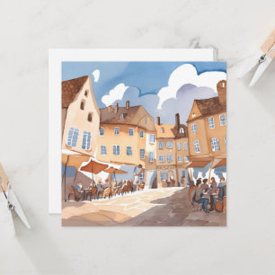 Europäische Stadt Ecke   Aquarell-Malerei Karte