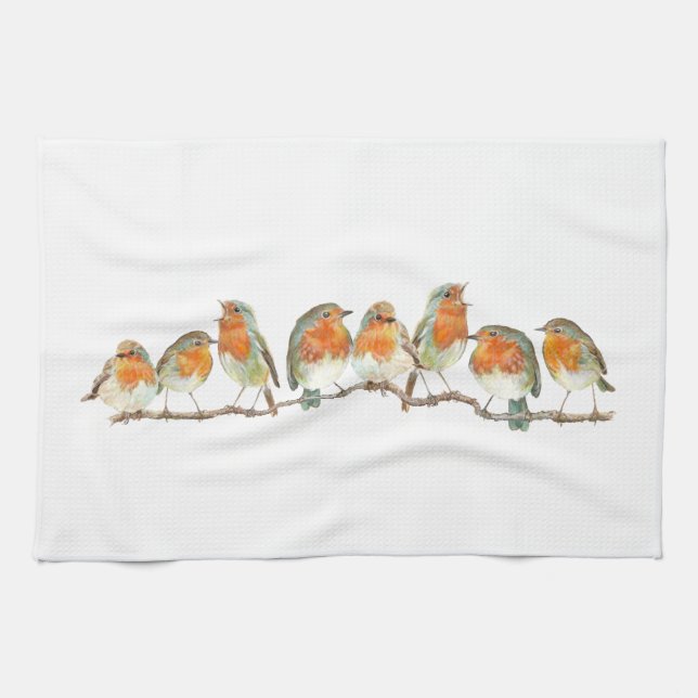 Europäischer roter Rotkehlchenvogelentwurf Küchentuch (Horizontal)