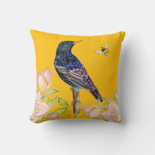 Europäischer Star Vogel Aquarell-Wrap-Papier Kissen