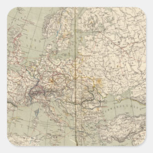 Europe Atlas Map mit den Eisenbahnen Quadratischer Aufkleber