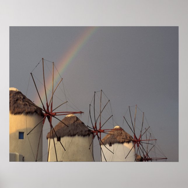 Europe, Greece, Mykonos. wind mill with rainbow Poster (Vorne)