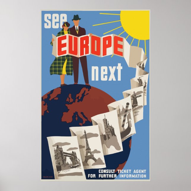 Europe Next Vintage Travel Poster (Vorne)